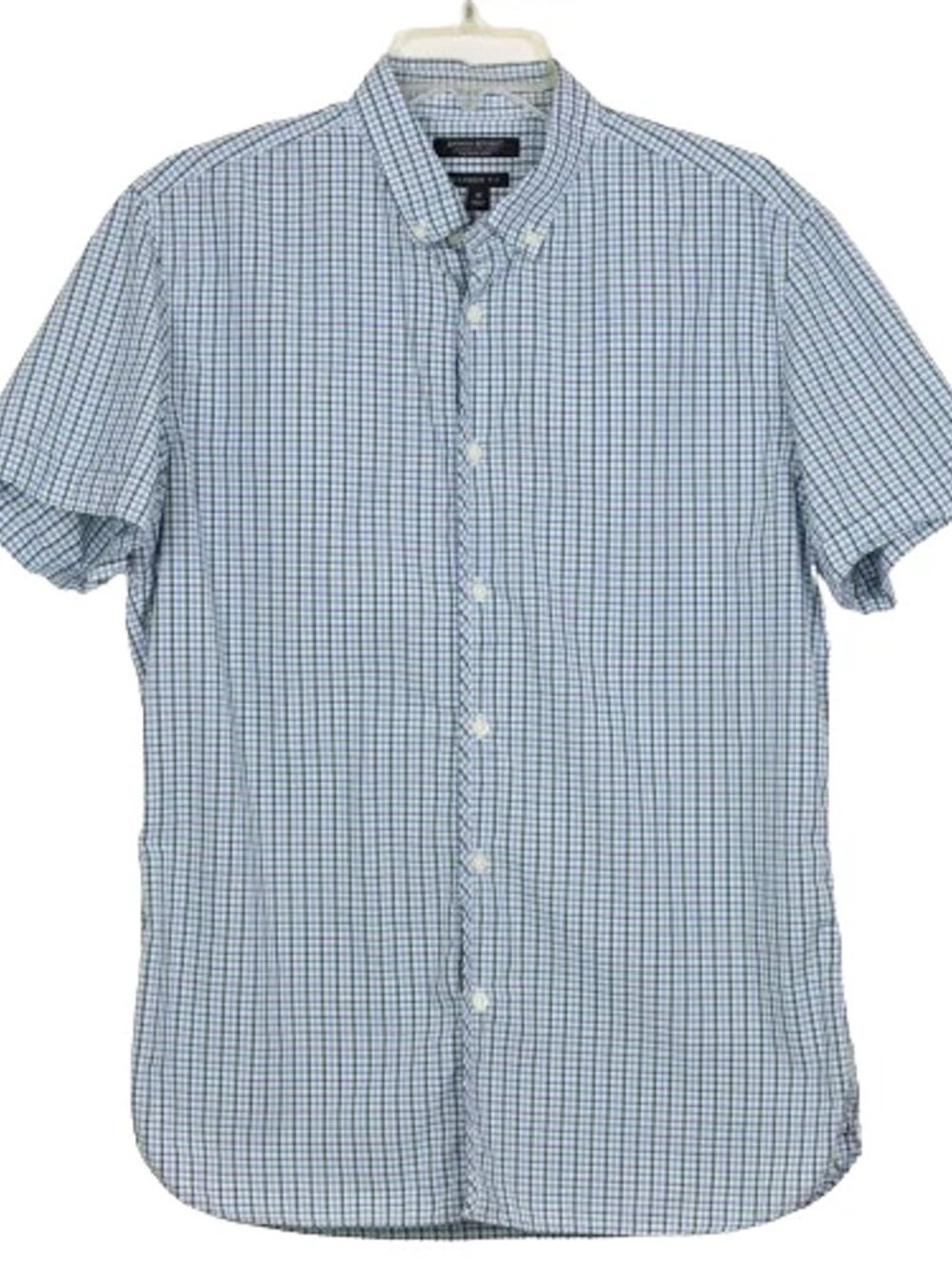 Banana Republic Camden Fit M Men's Shirt Short Sleeve Plaid Blue Cotton